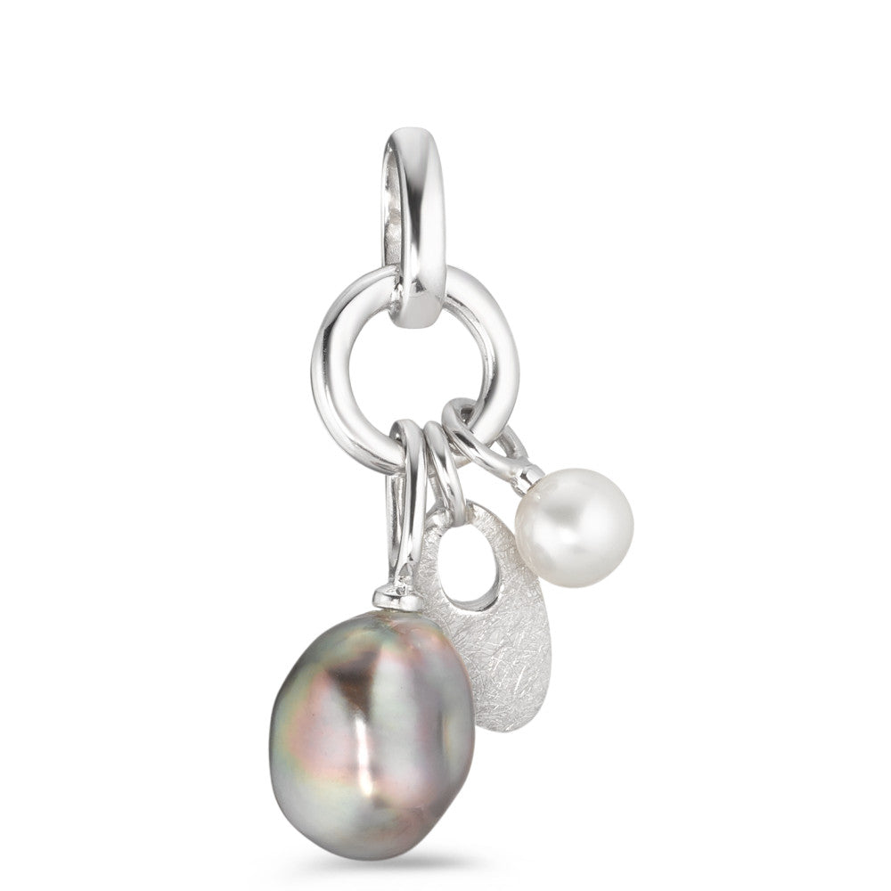 Ciondolo Oro bianco 750/18 carati Perla di Tahiti multicolore, 2 Perla