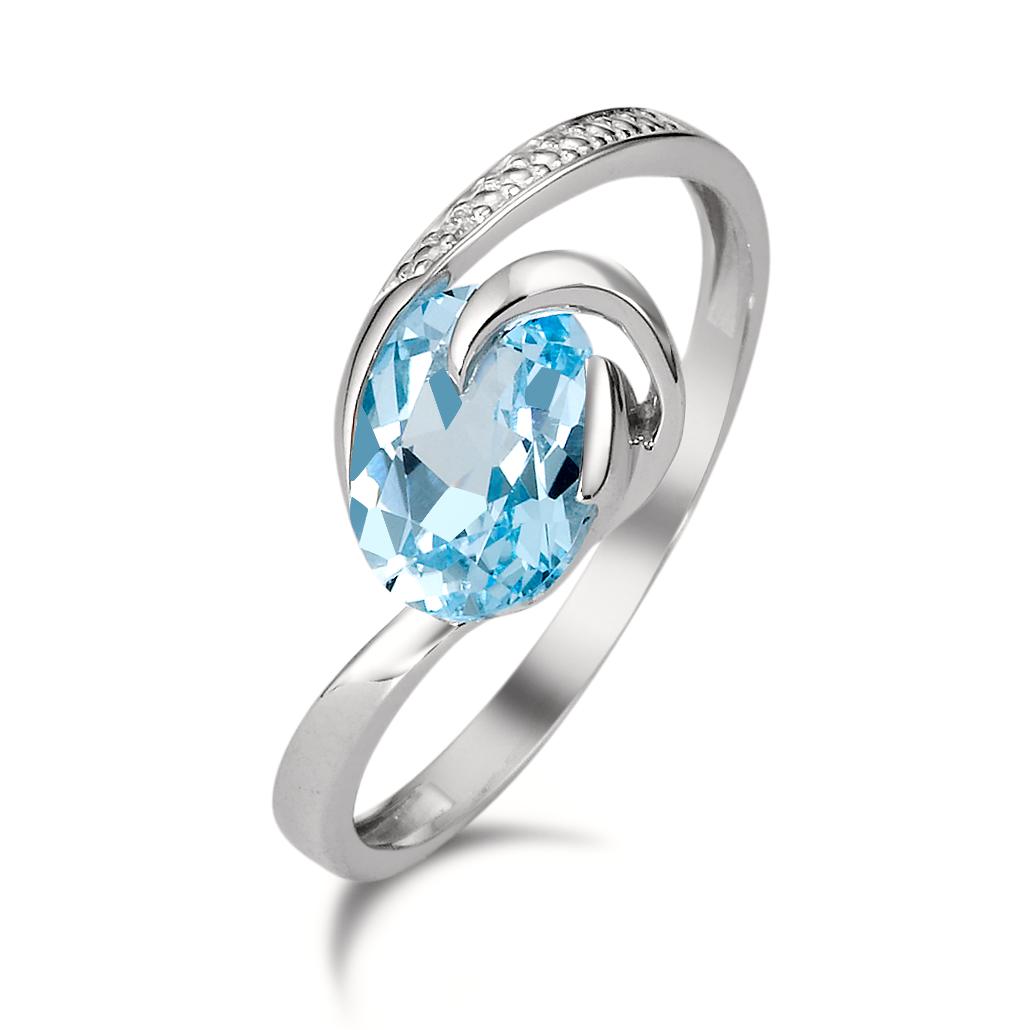 Anello Donna Vero Topazio Blu Taglio Ovale Con Aureola Di Zirconi - Argento 925 - Foto 4