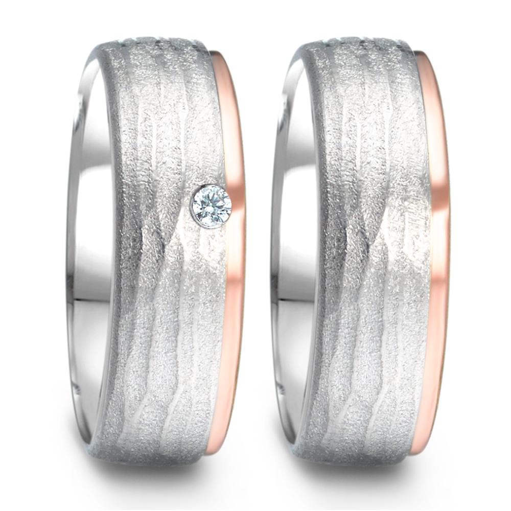 Anello del partner Argento, Oro rosa 585/14 kt rodiato