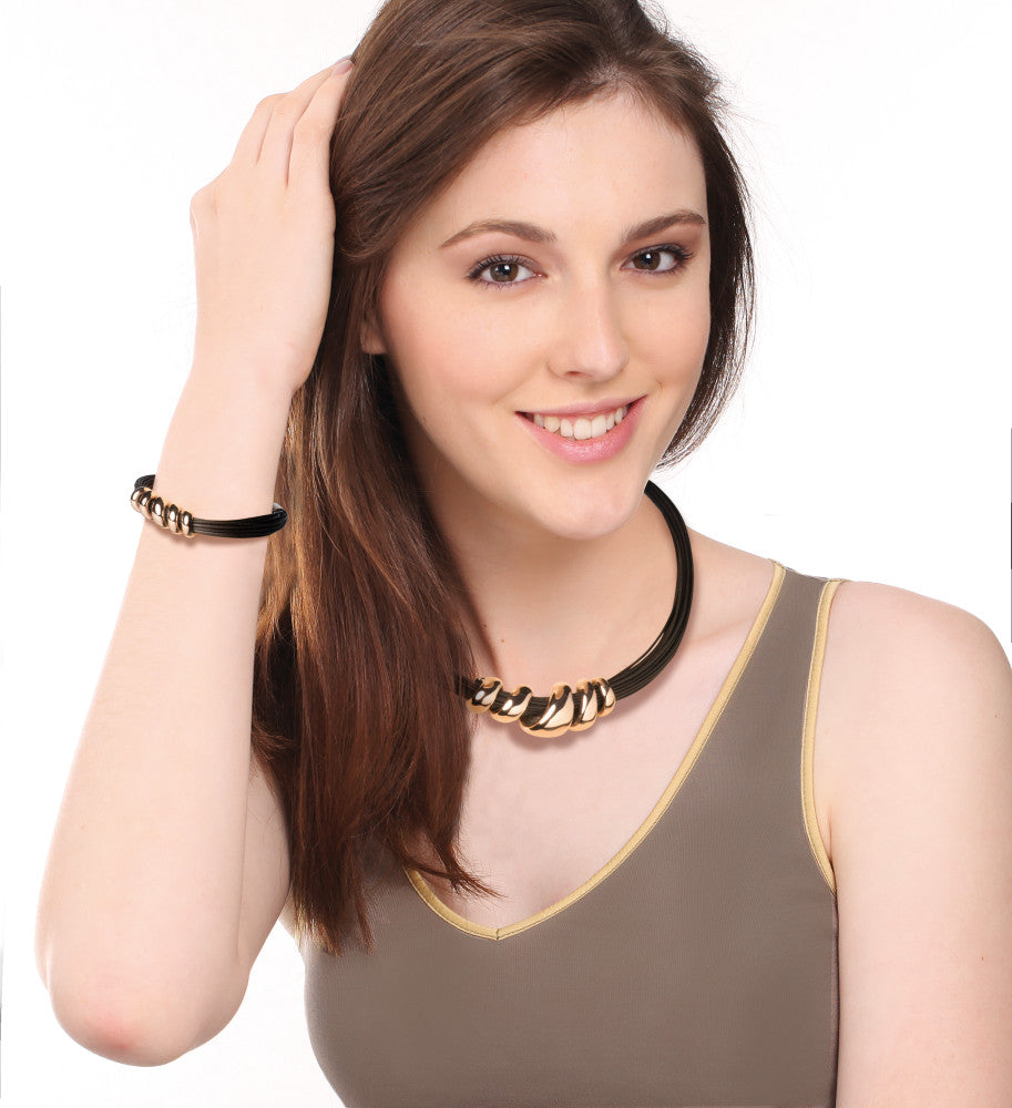 Collana Acciaio inossidabile, Tessile rosa rivestimento IP 42-47 cm