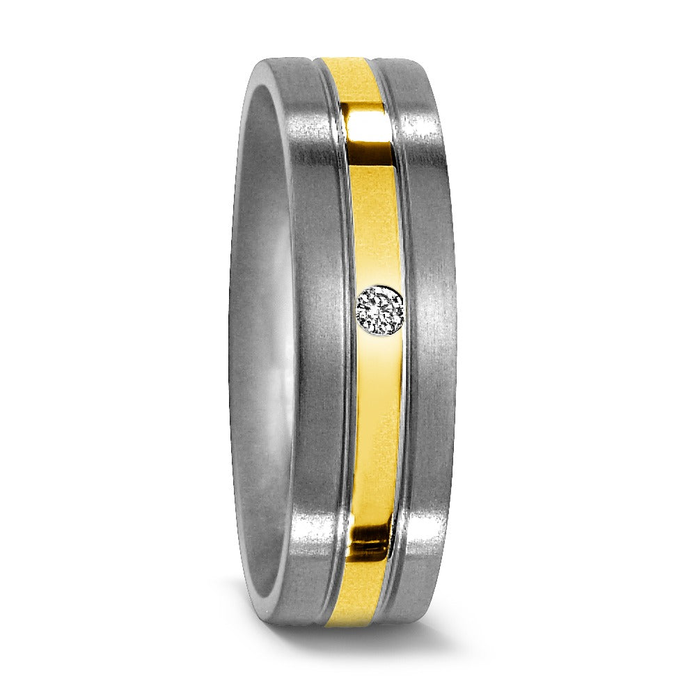 Anello Titanio, Oro giallo 750/18 carati Diamante 0.02 ct, w-si