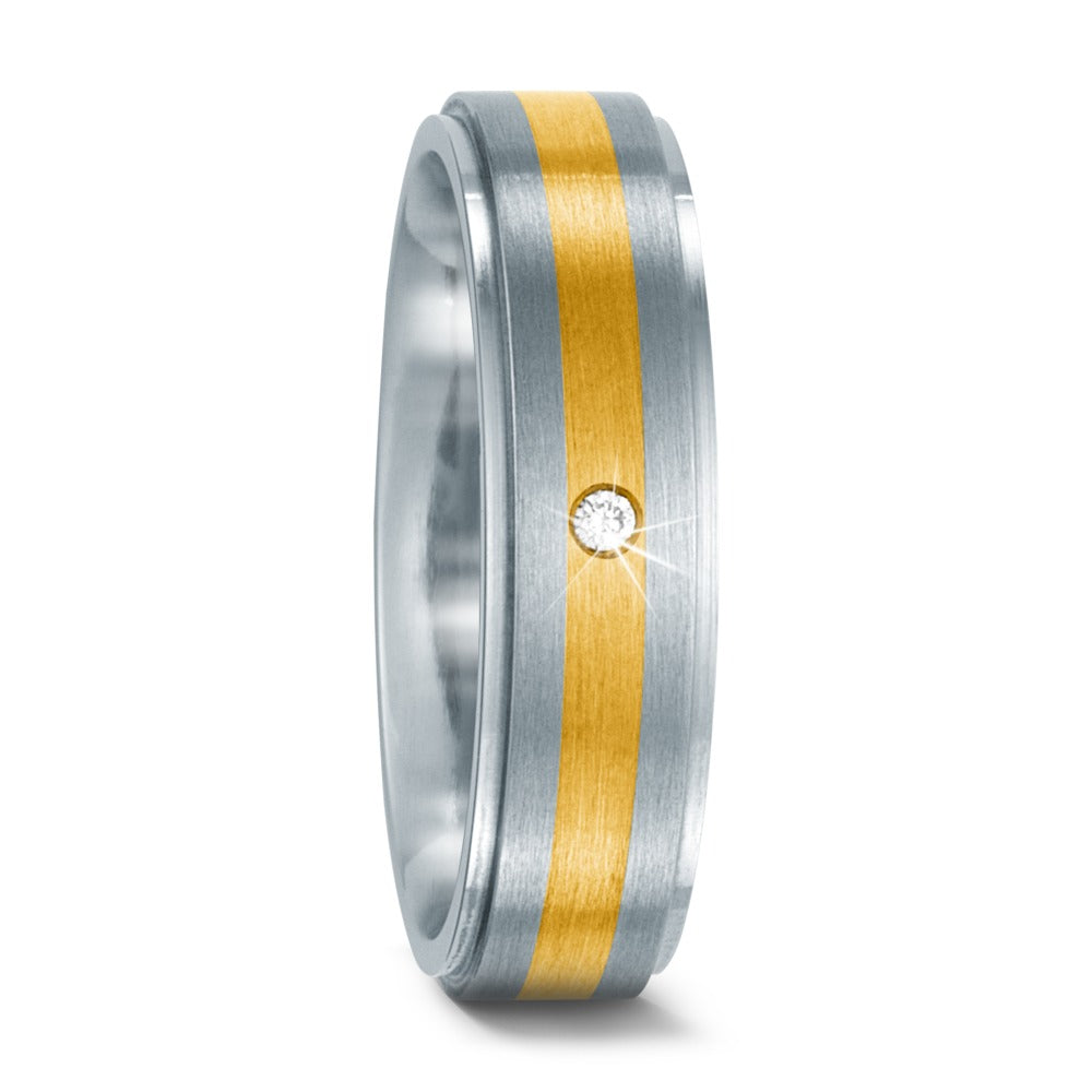 Anello Acciaio inossidabile, Oro giallo 750/18 carati Diamante 0.015 ct, w-si