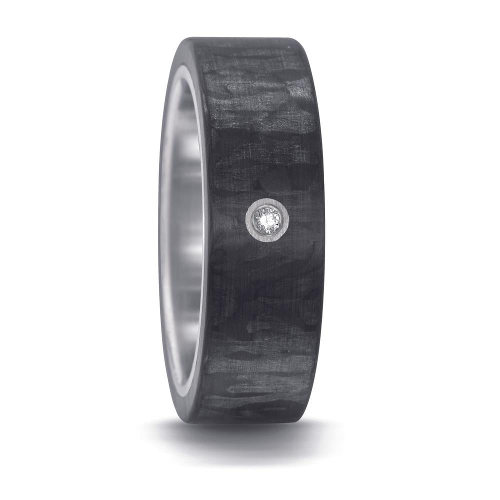 Anello Acciaio inossidabile, Carbonio, Argento Diamante 0.03 ct, w-si