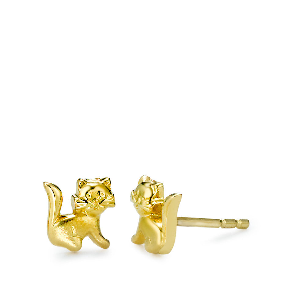 Orecchini a bottone a forma di gatto in oro giallo massiccio 14k, chiusura a pressione, 11 mm - Italia Orecchini a bottone a forma di gatto in oro giallo massiccio 14k, chiusura a pressione, 11 mm - Italia