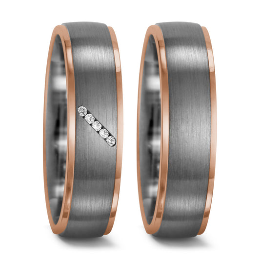 Anello 950 Palladio, Oro rosso 750/18 carati Diamante 0.025 ct, 5 pietra, tw-vsi