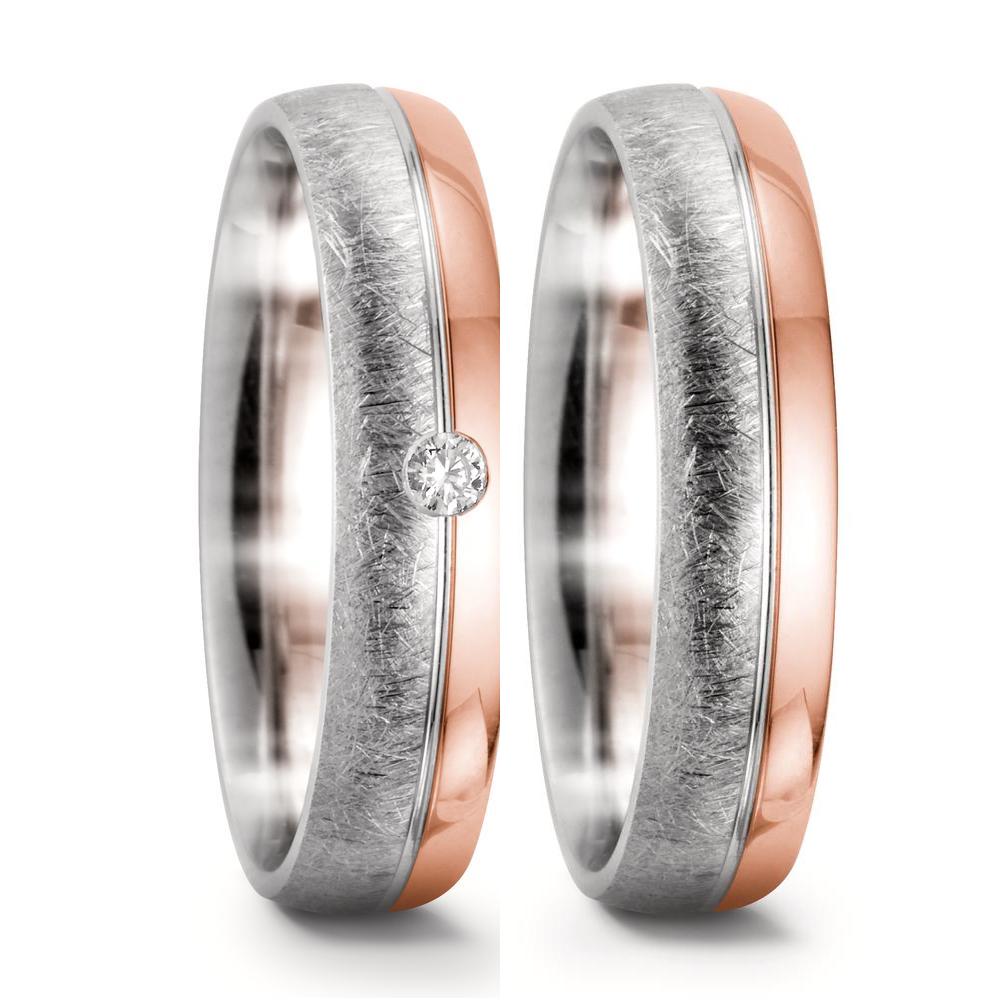Anello del partner Oro bianco 750/18 carati, Oro rosso 750/18 carati Diamante 0.045 ct, tw-si