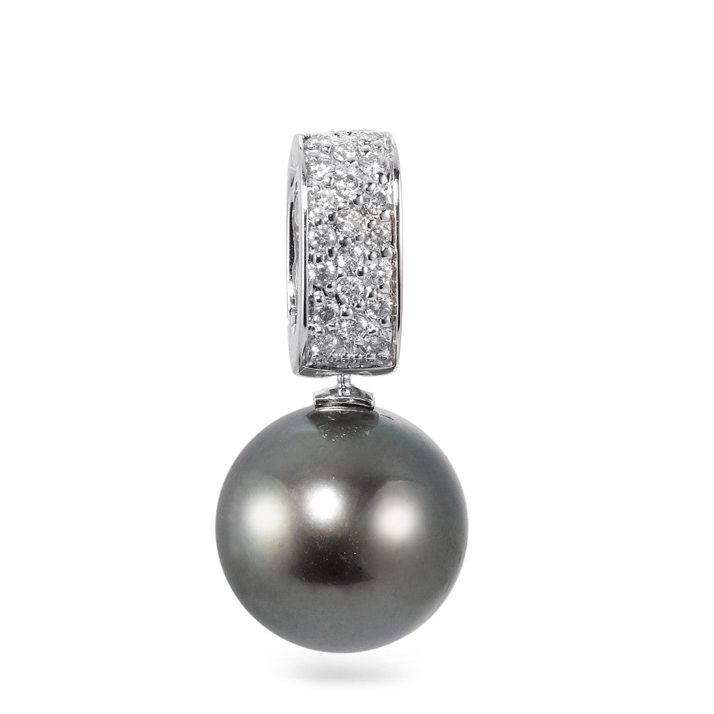 Ciondolo Oro bianco 750/18 carati Diamante 0.20 ct, 20 pietra, w-si Perla di Tahiti antracite, 12.5 mm