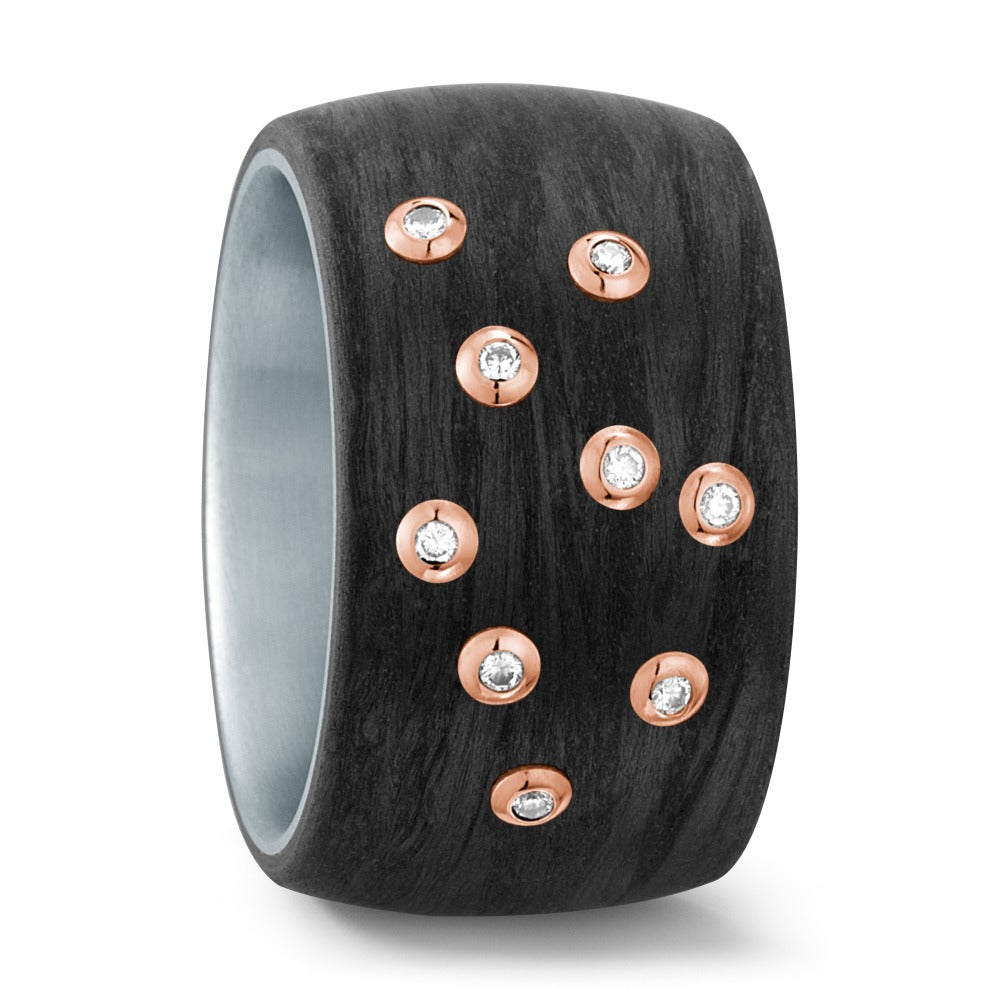 Anello Acciaio inossidabile, Carbonio, Oro rosso 750/18 carati Diamante bianco, 0.09 ct, 9 pietra, w-si