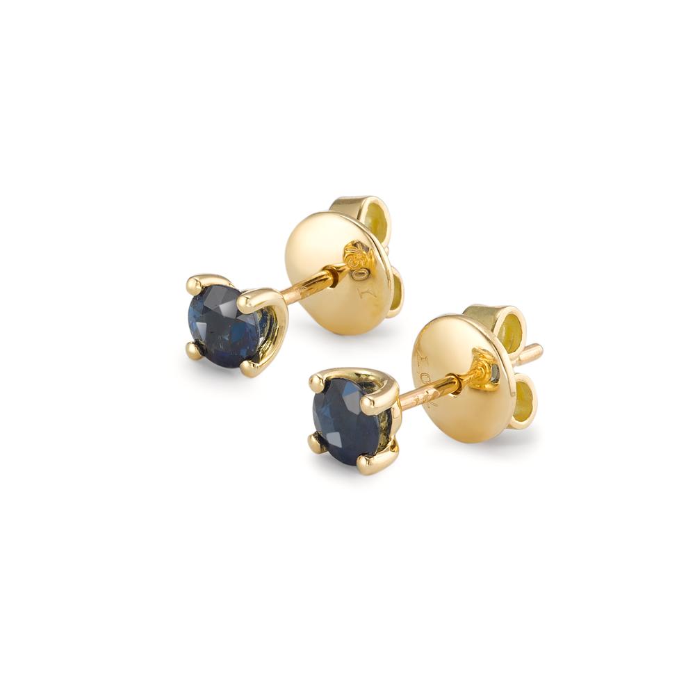 Orecchini a bottone Oro giallo 750/18 carati Zaffiro 2 pietra Ø4 mm