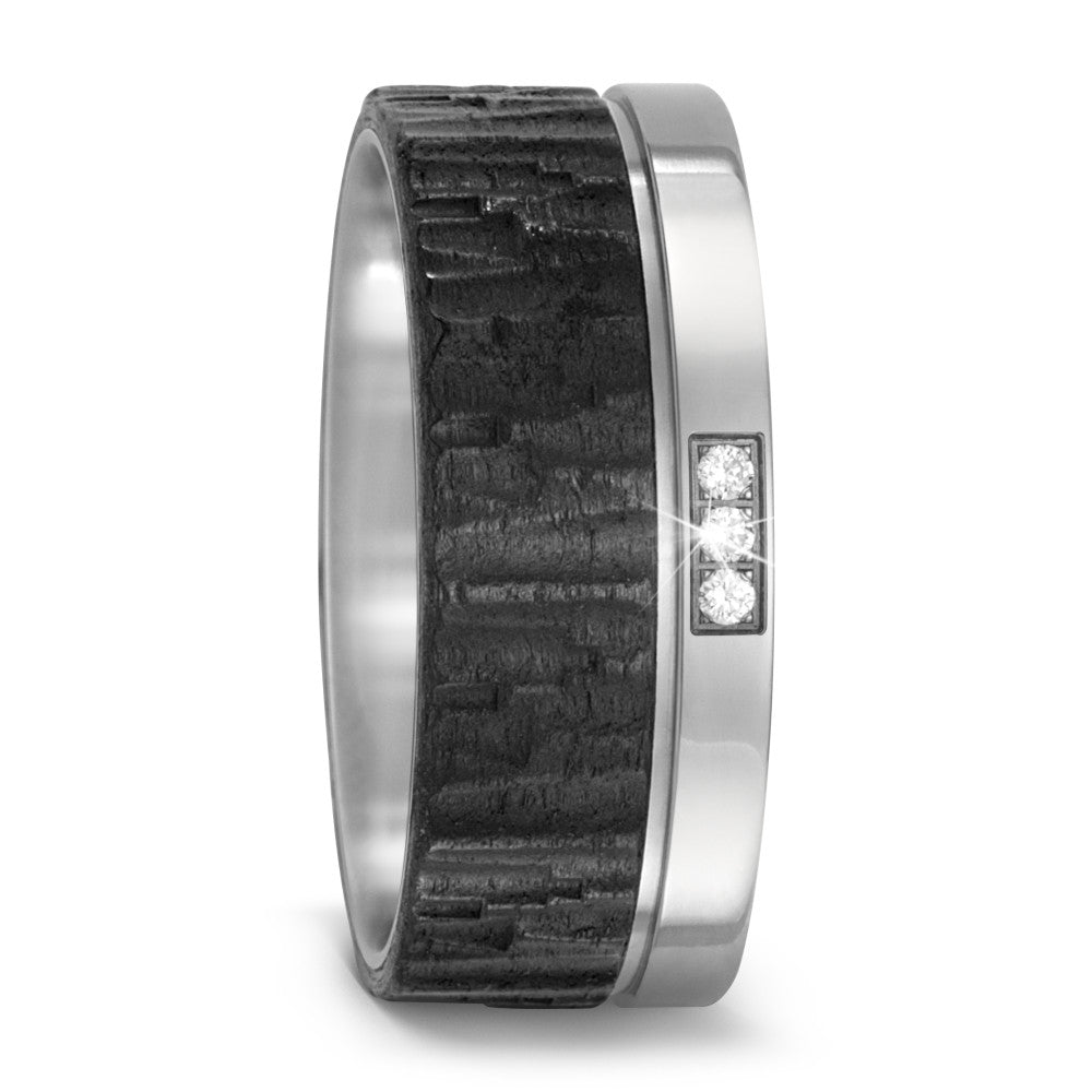 Anello Titanio, Carbonio Diamante 0.03 ct, 3 pietra, w-si