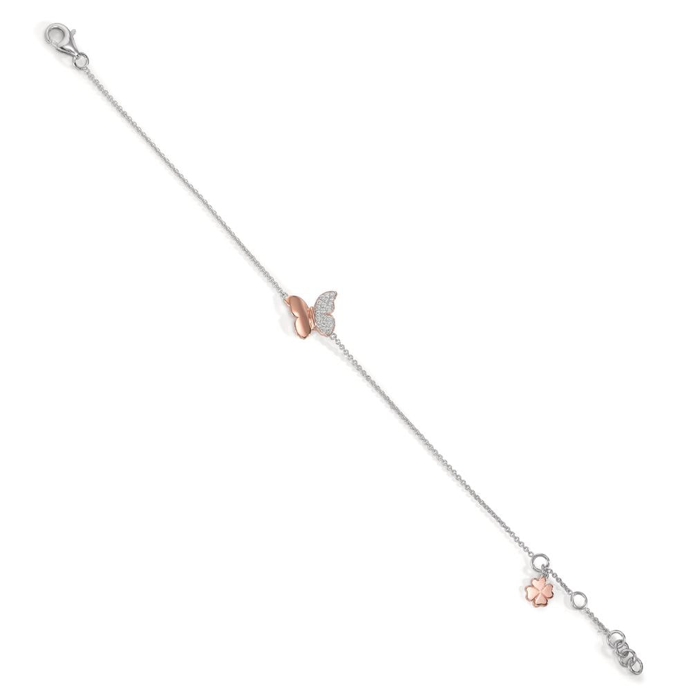 Bracciale Argento Zirconia 20 pietra rosa dorato Farfalla 15-18.5 cm Ø12 mm