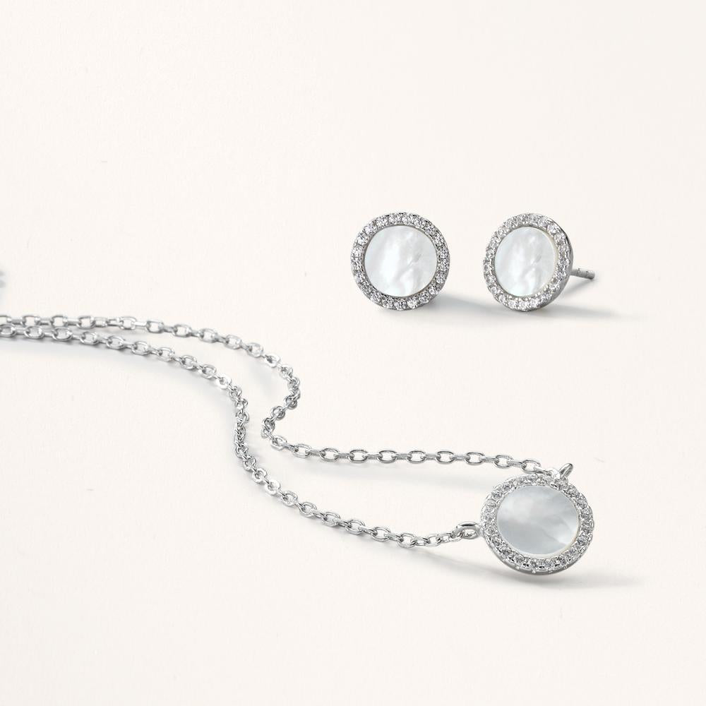 Orecchini a bottone Argento Zirconia rodiato Madreperla bianco Ø10 mm