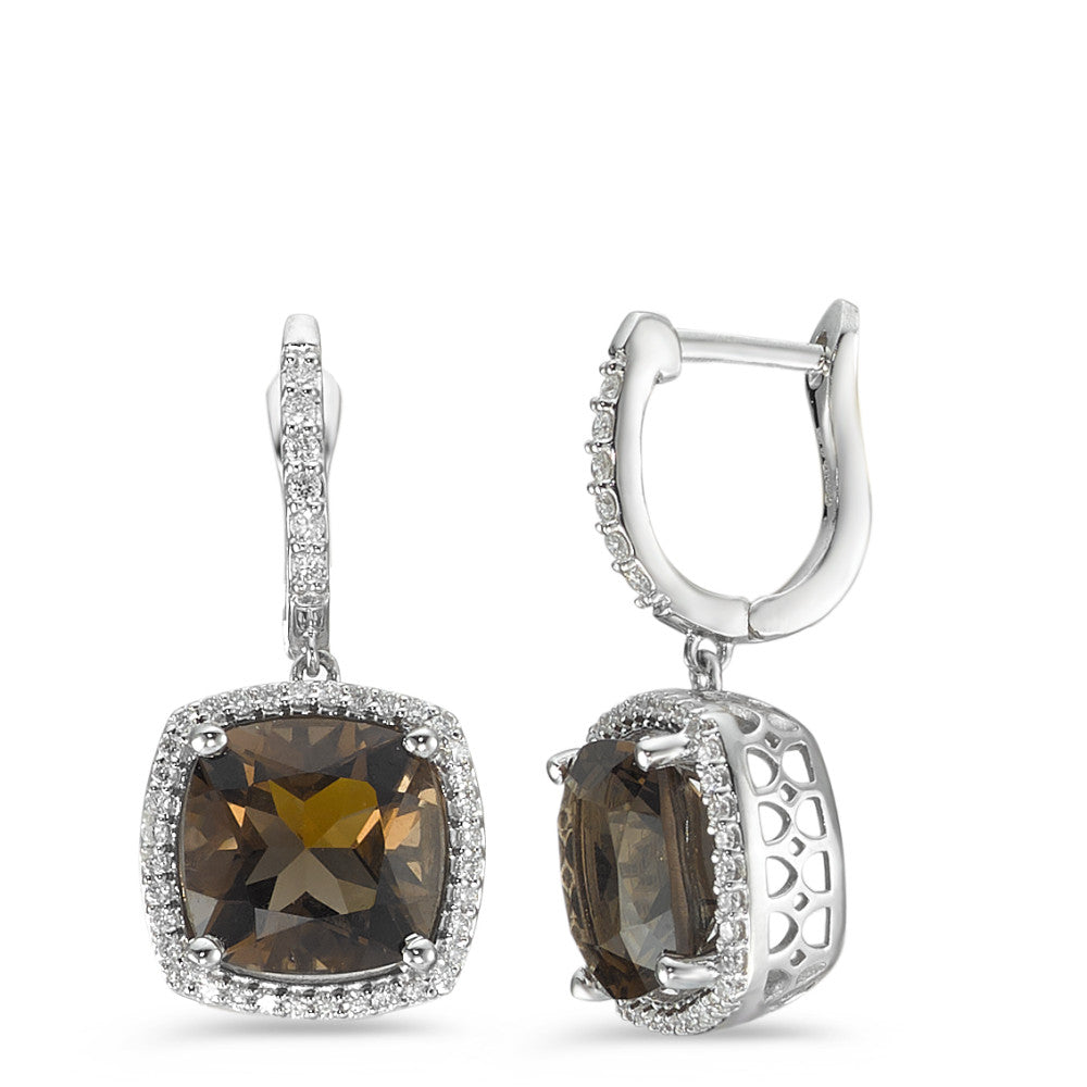 Orecchini Oro bianco 750/18 carati Quarzo fumé 2 pietra, Diamante bianco, 0.25 ct, 76 pietra, w-pi3