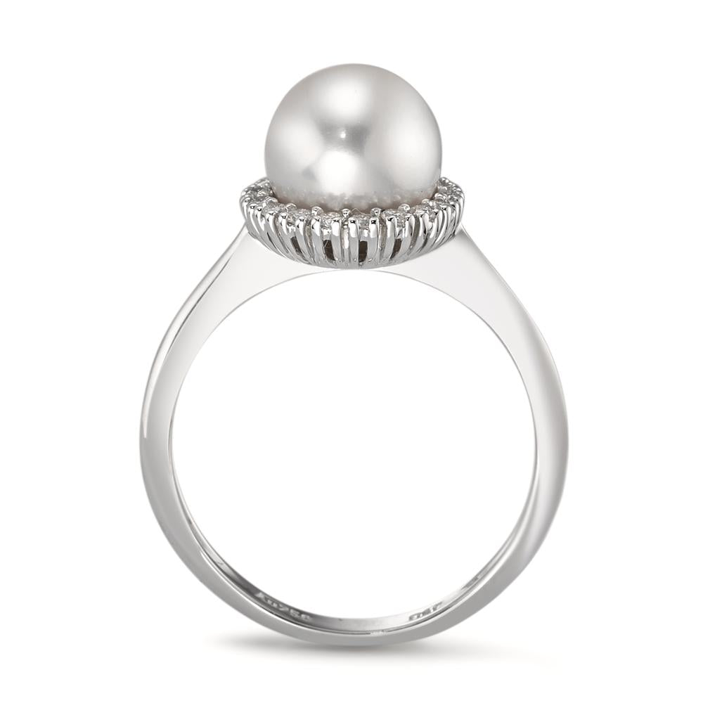 Anello Oro bianco 750/18 carati Diamante 0.18 ct, w-si Perla coltivata d'acqua dolce bianco, 8 mm