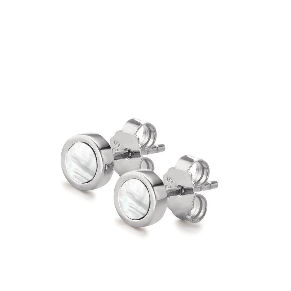 Orecchini a bottone Argento rodiato Madreperla bianco Ø6 mm