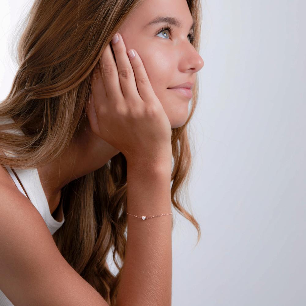 Bracciale Argento Zirconia rosa dorato Cuore 16-19 cm