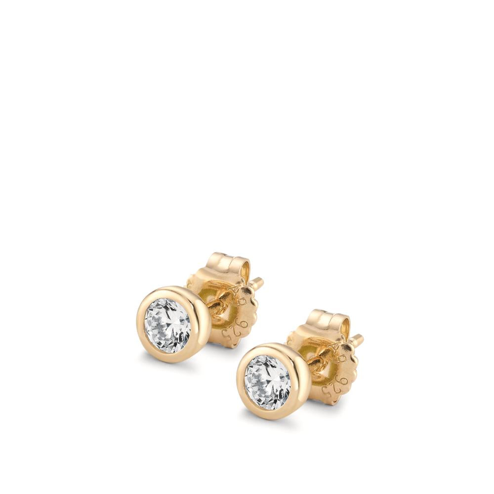 Orecchini a bottone Argento Zirconia 2 pietra giallo dorato Ø5.5 mm