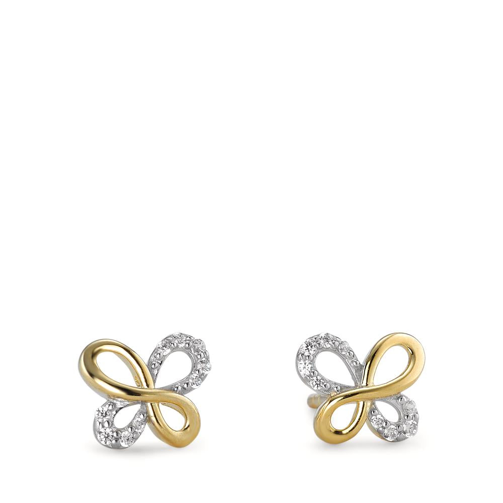 Orecchini a bottone Oro giallo 375/9K Zirconia 18 pietra Farfalla Ø7.5 mm
