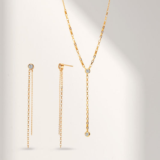 Orecchini Bronzo Zirconia 2 pietra dorato