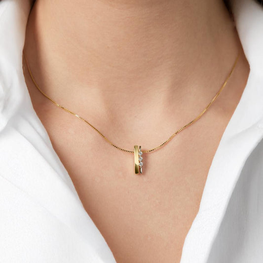 Ciondolo Oro giallo 375/9K Zirconia 3 pietra bicolore