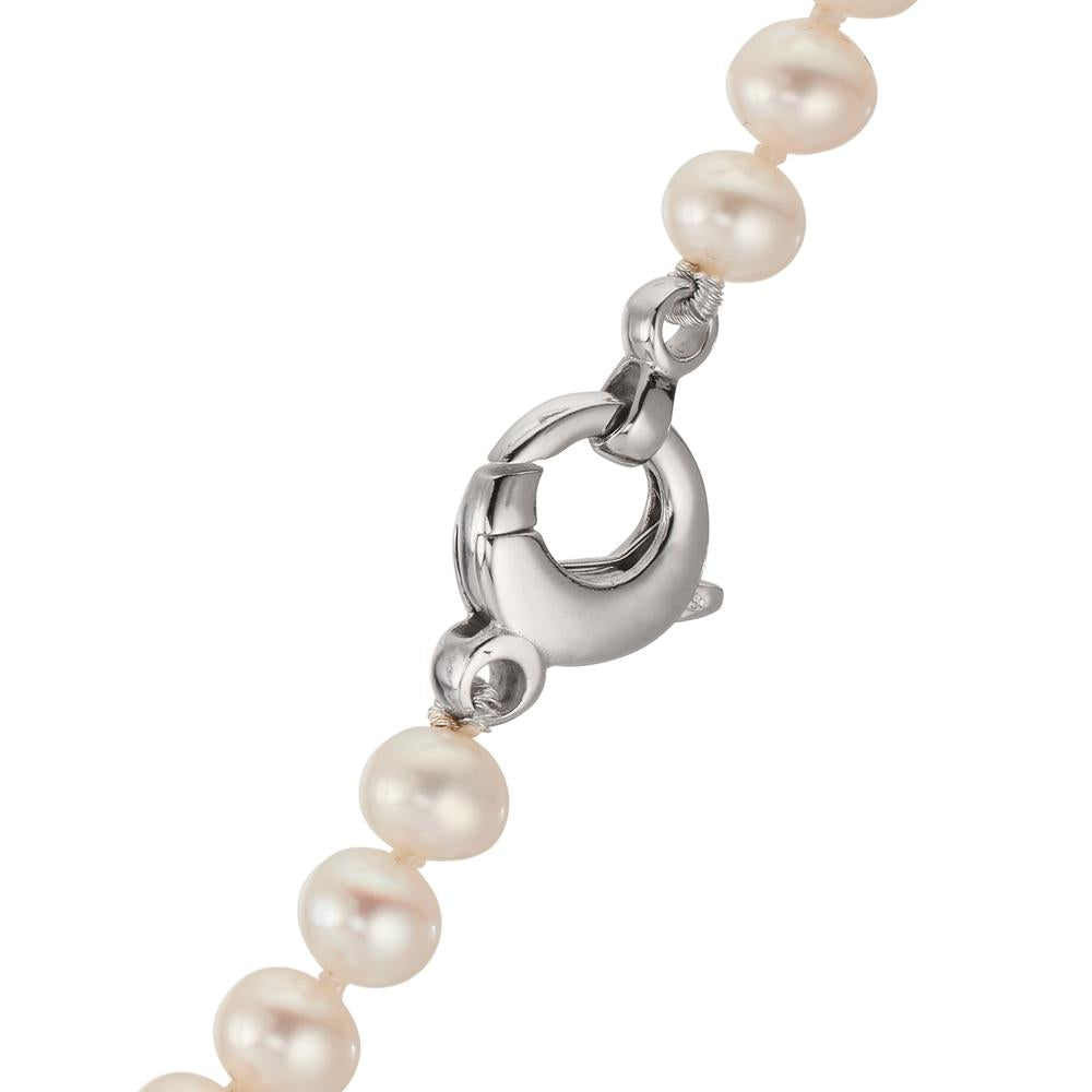 Collana Oro bianco 750/18 carati Perla coltivata d'acqua dolce bianco, 5.5 mm 46 cm