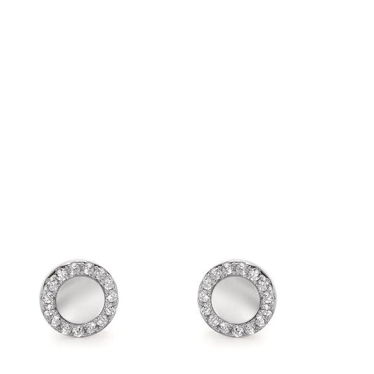 Orecchini a bottone Argento Zirconia rodiato Madreperla bianco Ø6 mm