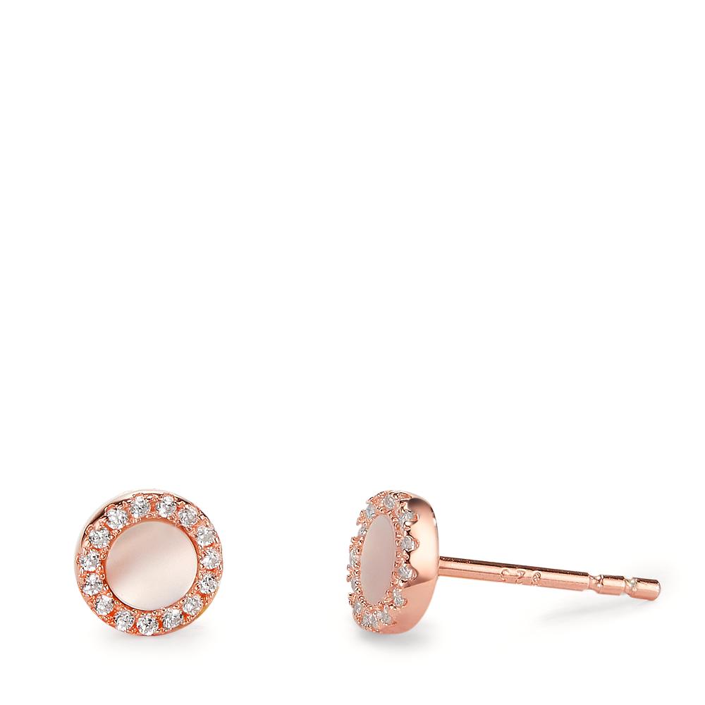 Orecchini a bottone Argento Zirconia rosa dorato Madreperla bianco Ø6 mm