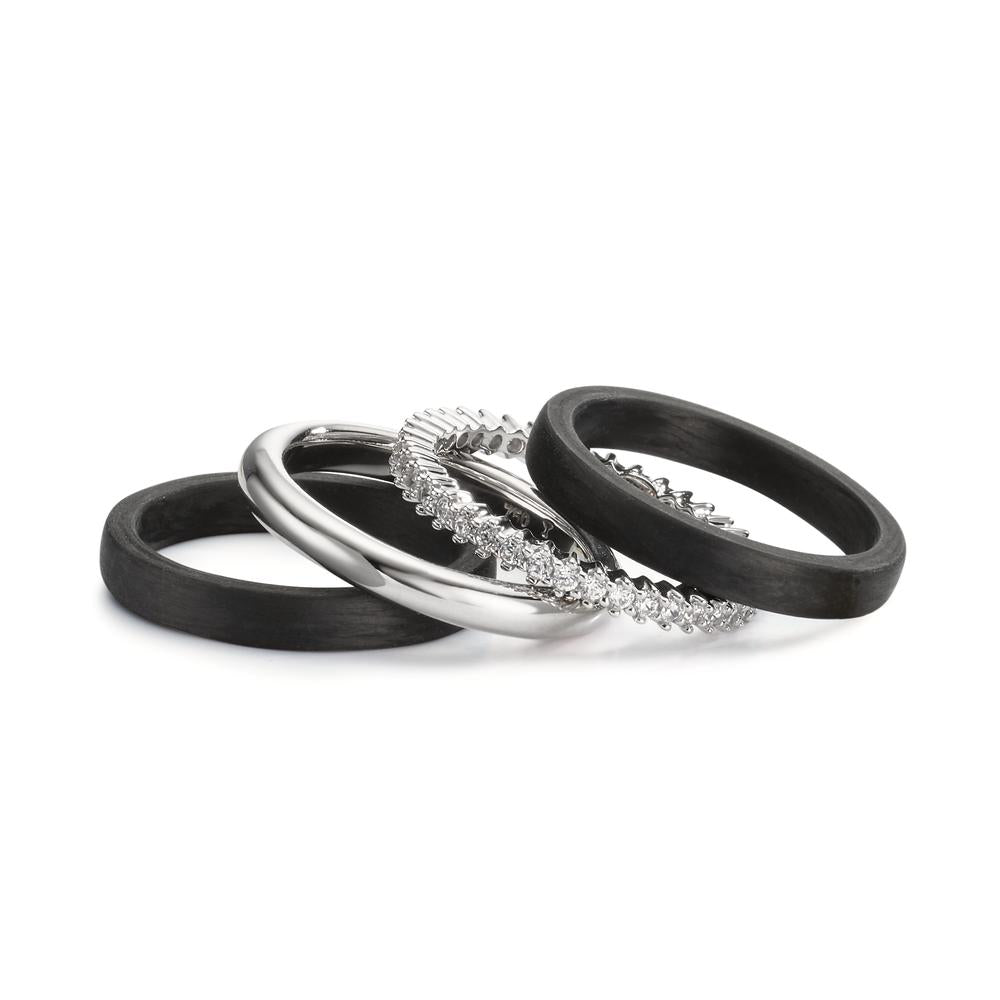 Set di anelli Oro bianco 750/18 carati, Carbonio Zirconia