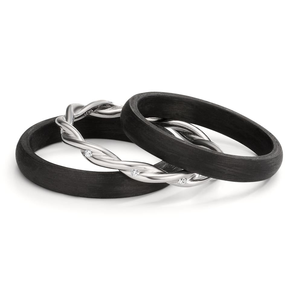 Set di anelli Oro bianco 750/18 carati, Carbonio Diamante 0.045 ct, 9 pietra, w-si