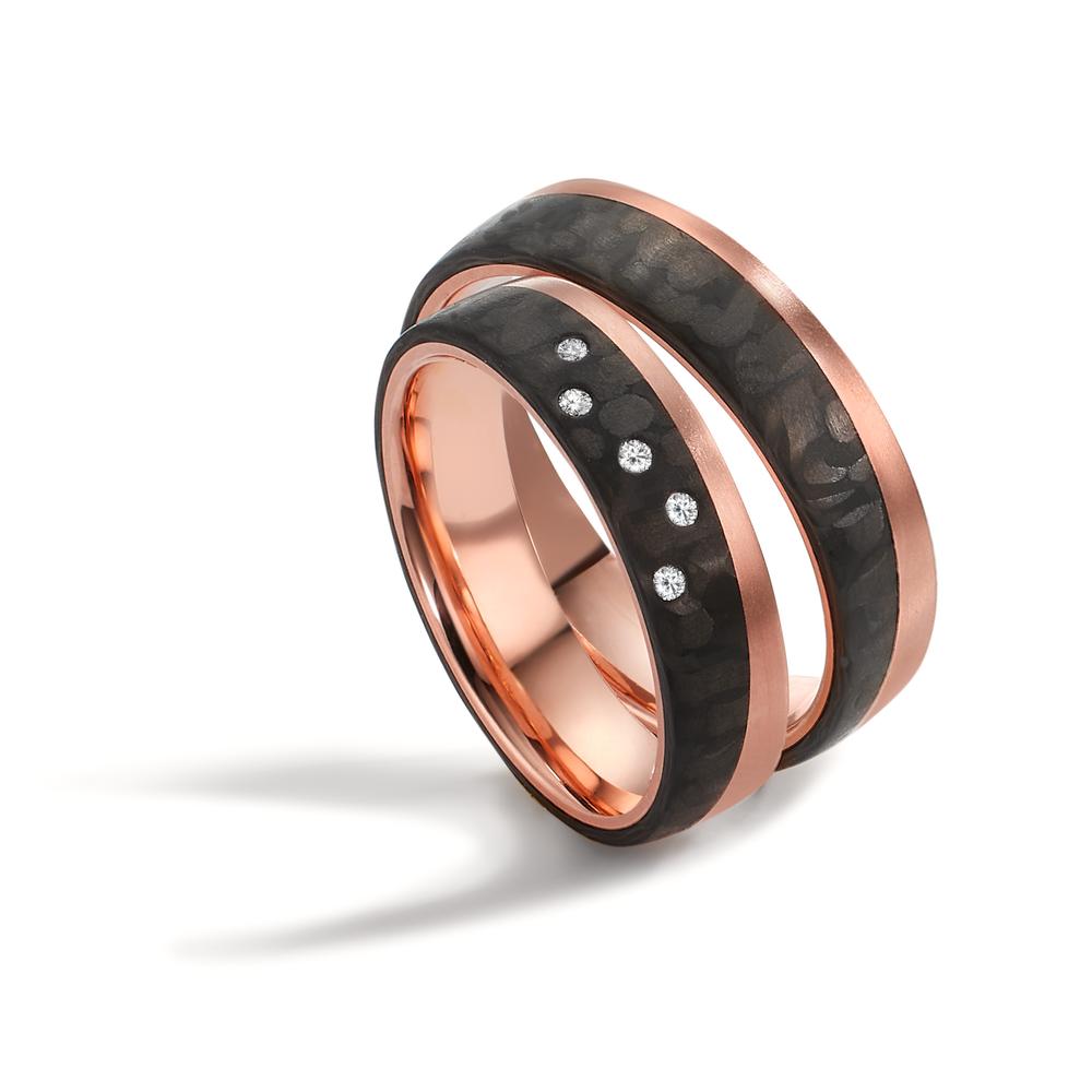 Anello del partner Oro rosso 750/18 carati, Carbonio Diamante 0.05 ct, 5 pietra, w-si