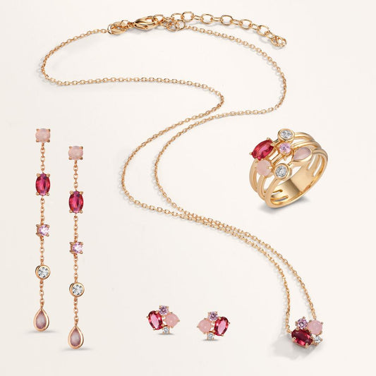 Orecchini a bottone Bronzo Zirconia 8 pietra dorato Ø9 mm