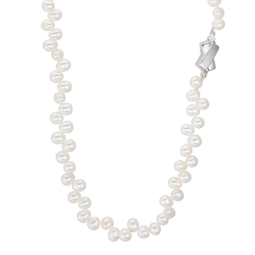 Collana Oro bianco 750/18 carati Perla coltivata d'acqua dolce 4-5 mm 46 cm