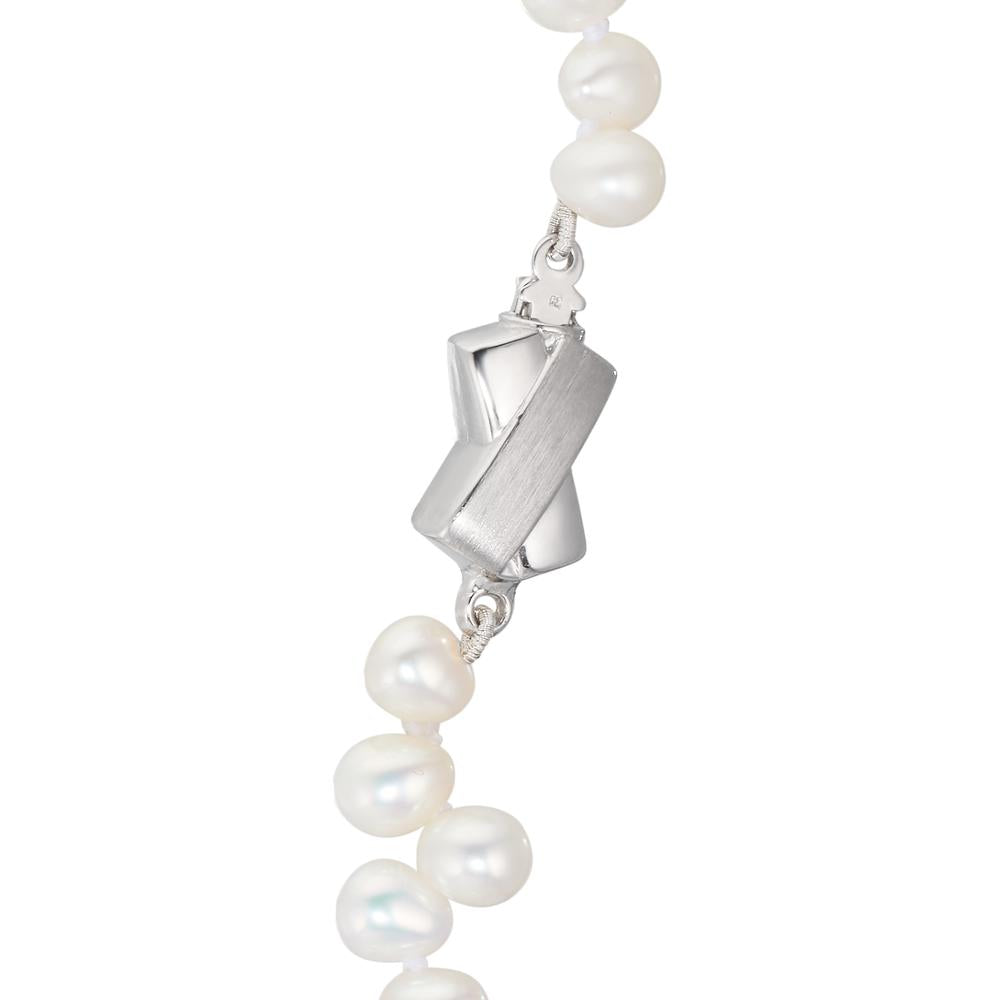 Collana Oro bianco 750/18 carati Perla coltivata d'acqua dolce 4-5 mm 46 cm