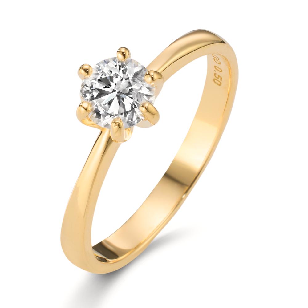 Anello solitario Oro giallo 750/18 carati Laboratorio di diamanti coltivato 0.50 ct, w-si