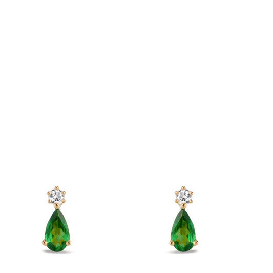Orecchini a bottone Oro giallo 750/18 carati Granato verde, 2 pietra, Diamante 0.05 ct, w-si