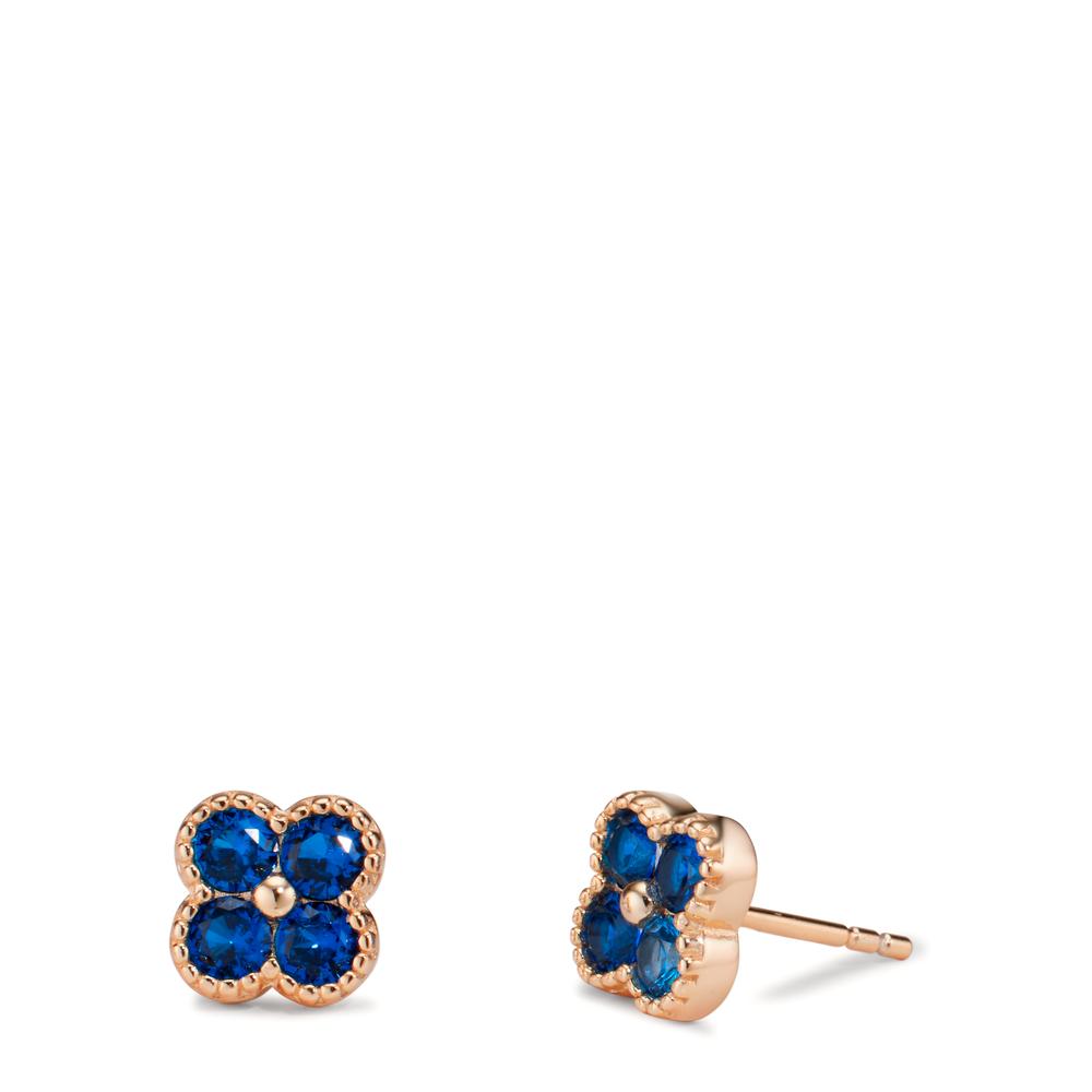 Orecchini a bottone Argento Zirconia blu zaffiro, 8 pietra rosa dorato Fiore Ø7.5 mm