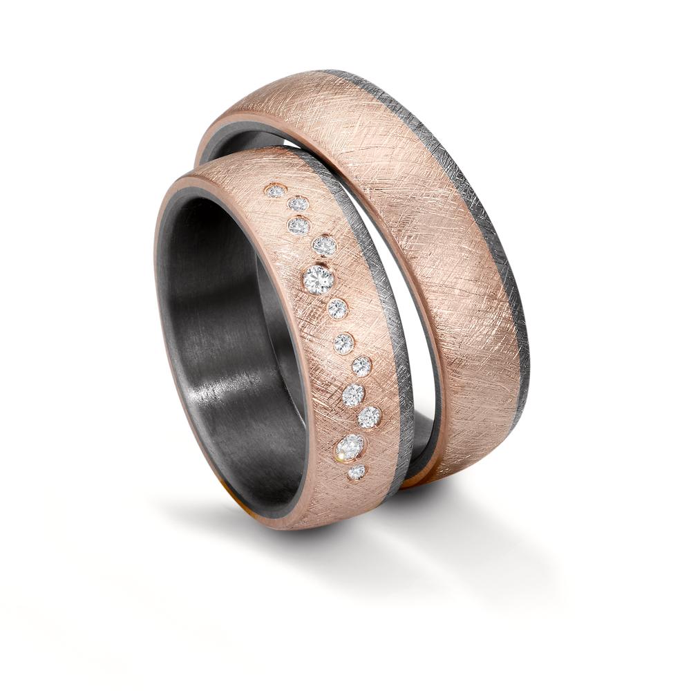 Anello del partner 999 Tantalio, Oro rosa 585/14 kt Diamante 0.105 ct, 12 pietra, w-si