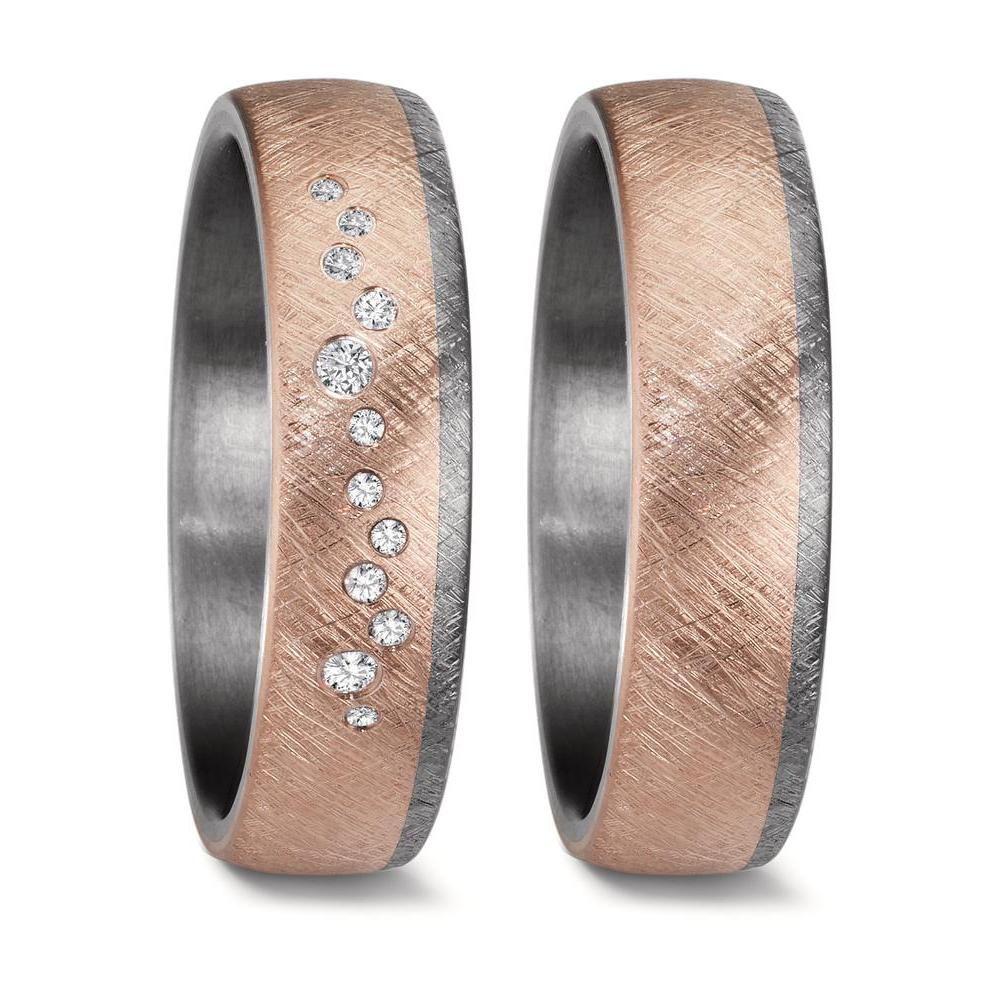 Anello del partner 999 Tantalio, Oro rosa 585/14 kt Diamante 0.105 ct, 12 pietra, w-si