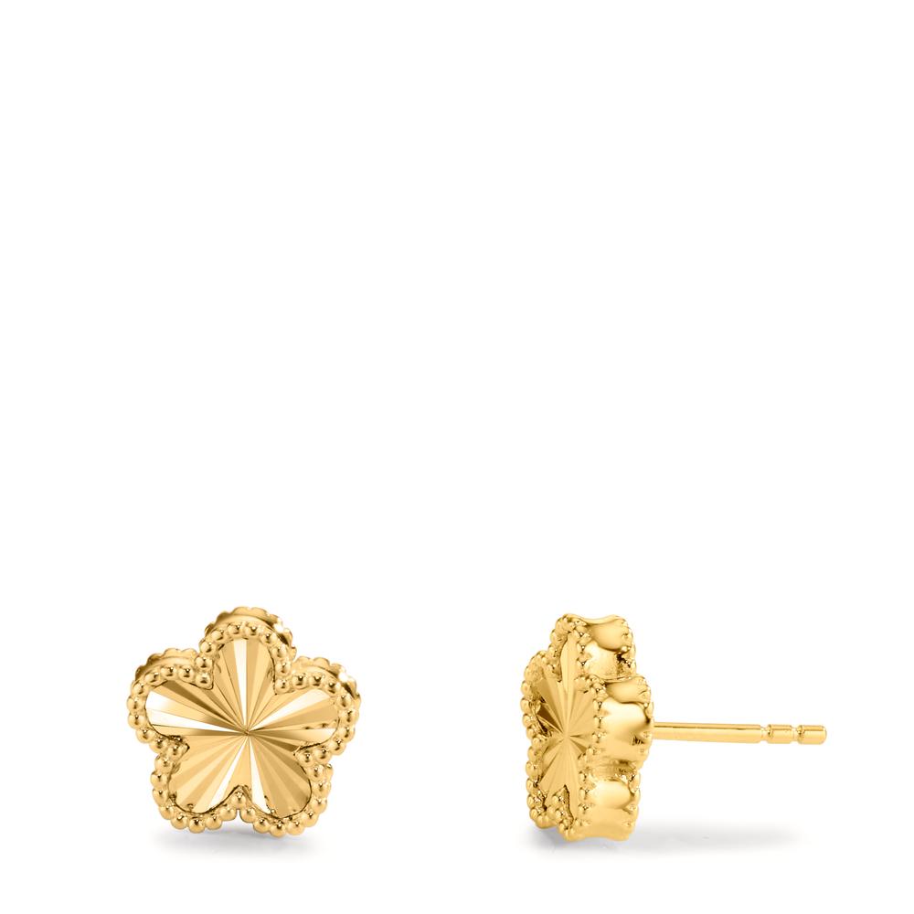 Orecchini a bottone Argento Zirconia giallo dorato Fiore Ø10 mm