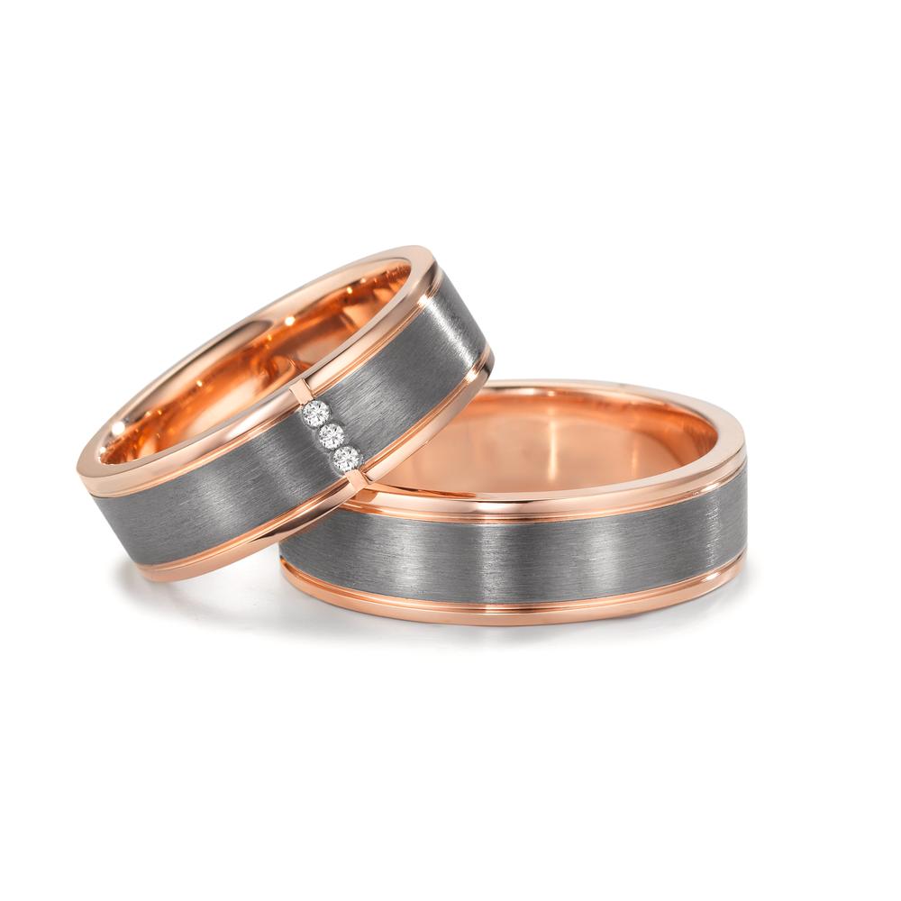 Anello del partner Oro rosso 585/14 kt, 999 Tantalio Diamante 0.024 ct, 3 pietra, w-si
