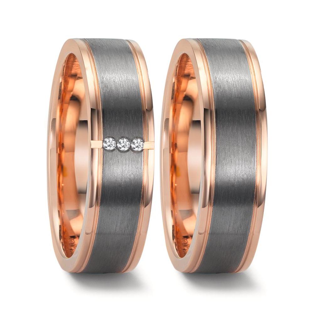 Anello del partner Oro rosso 585/14 kt, 999 Tantalio Diamante 0.024 ct, 3 pietra, w-si