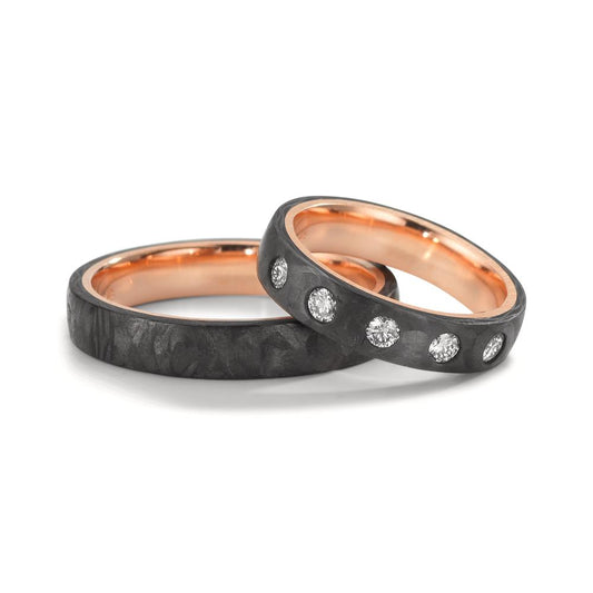 Anello del partner Carbonio, Oro rosso 585/14 kt