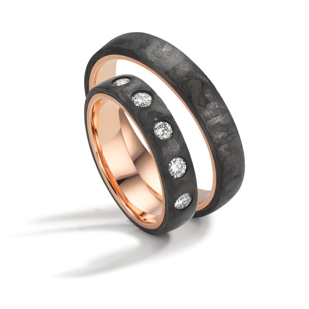 Anello del partner Carbonio, Oro rosso 585/14 kt Diamante 0.25 ct, 5 pietra, w-si