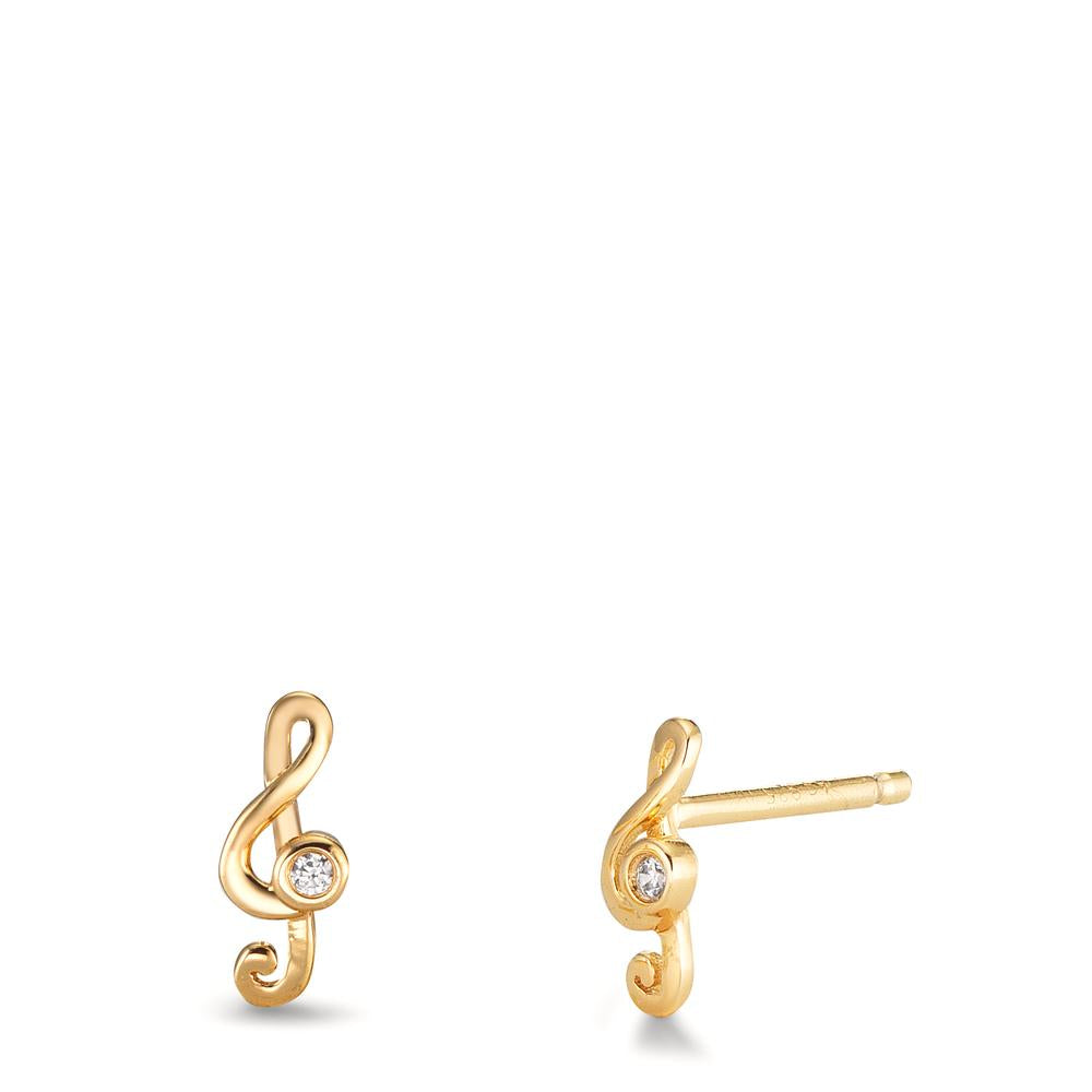 Orecchini a bottone Argento Zirconia 2 pietra giallo dorato Clef