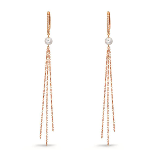 Orecchini circolari Oro rosso 750/18 carati Diamante 0.09 ct, 22 pietra, tw-si Perla coltivata d'acqua dolce, 2 Perla