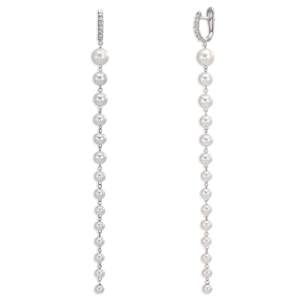 Orecchini circolari Oro bianco 750/18 carati Diamante 0.12 ct, 12 pietra, tw-si Perla coltivata d'acqua dolce, 28 Perla