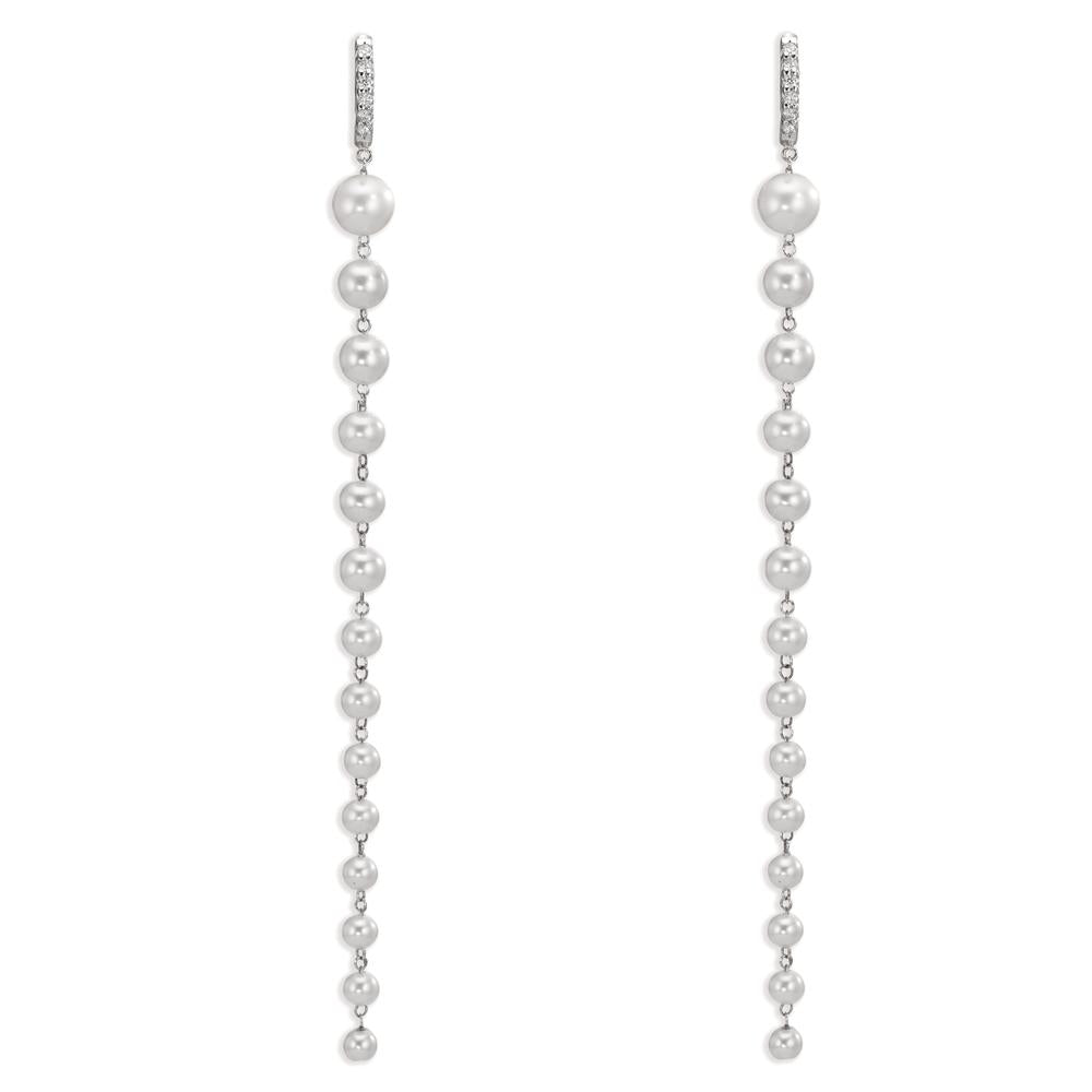 Orecchini circolari Oro bianco 750/18 carati Diamante 0.12 ct, 12 pietra, tw-si Perla coltivata d'acqua dolce, 28 Perla