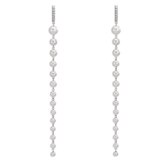 Orecchini circolari Oro bianco 750/18 carati Diamante 0.12 ct, 12 pietra, tw-si Perla coltivata d'acqua dolce, 28 Perla