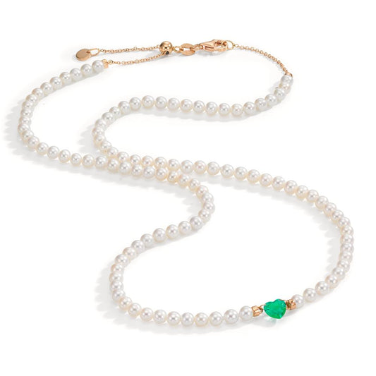 Collana Oro rosso 750/18 carati Smeraldo sintetico Perla coltivata d'acqua dolce, 3.5 mm Cuore 40-44 cm