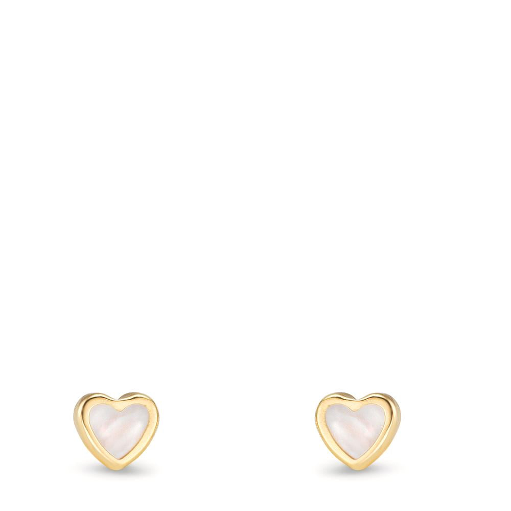 Orecchini a bottone Oro giallo 750/18 carati Madreperla Cuore Ø4 mm